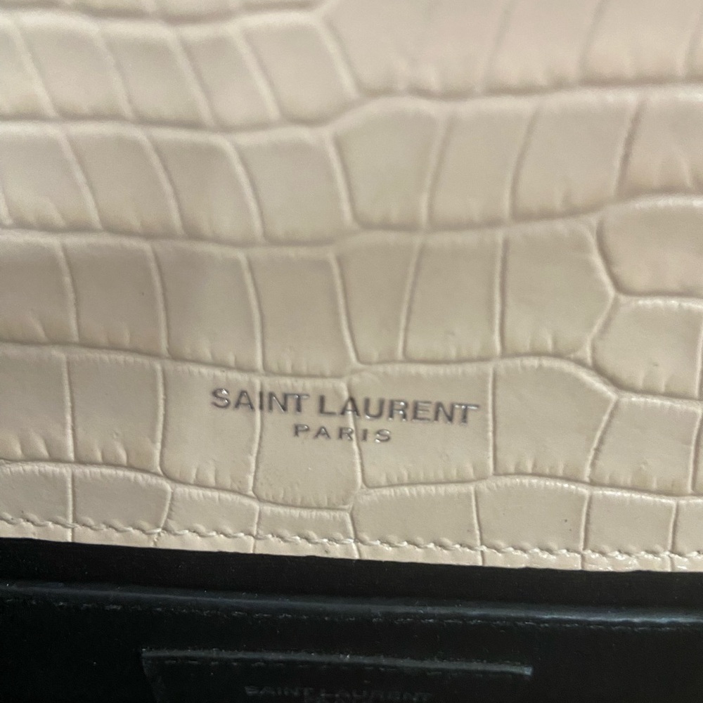 Saint Laurent Cream Croc-Embossed Chain Bag - Picture 13 of 14
